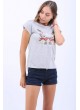 Çiçek Nakışlı Gri T-Shirt