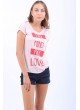 Free Yazılı Nokta Desen Pudra T-Shirt