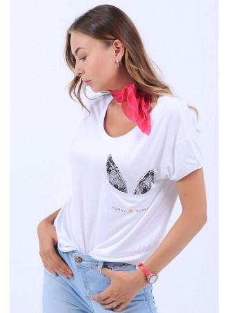 Cep Kanat Baskılı Beyaz T-Shirt