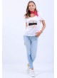 Baskılı Pul Detay Beyaz T-Shirt