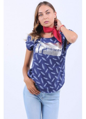 Gümüş Paris London Baskılı Lacivert T-Shirt