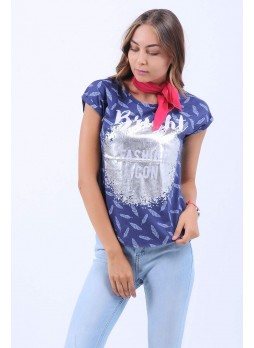 Gümüş Fashion Baskılı Lacivert T-Shirt