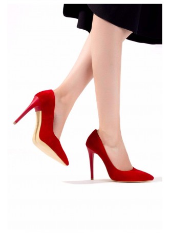 Tek Kırmızı Süet Bayan Stiletto Ayakkabı