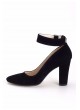 Tek Siyah Süet Bilekten Bağlamalı Kalın Topuklu Bayan Ayakkabı