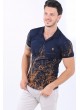 Turuncu Baskı Polo Yaka Lacivert T-Shirt