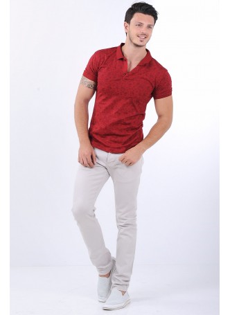 Siyah Etnik Desen Polo Yaka Kırmızı T-Shirt