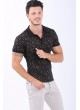Polo Yaka Desenli Siyah T-Shirt