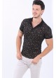 Polo Yaka Desenli Siyah T-Shirt