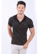 Polo Yaka Desenli Siyah T-Shirt