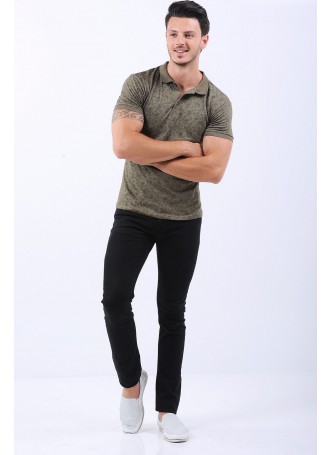 Desenli Polo Yaka Haki T-Shirt