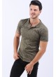 Desenli Polo Yaka Haki T-Shirt